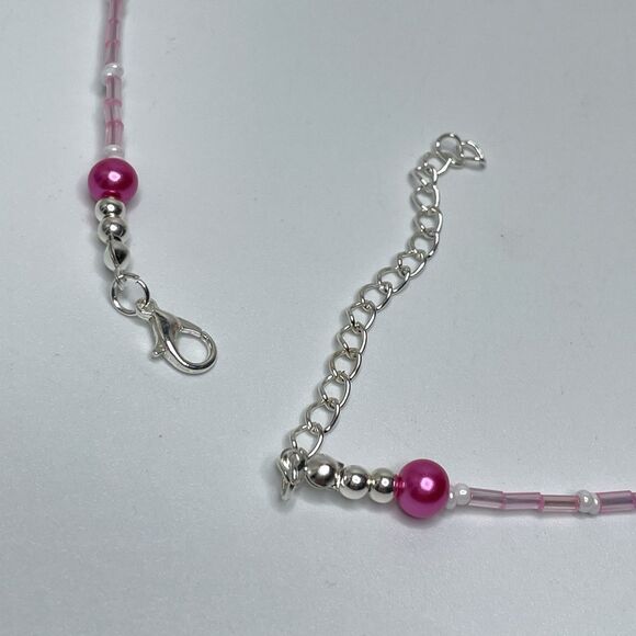 Artisan White Crystal Glass Pink Glass Pearl Seed Bead Necklace Earrings Set - Picture 7 of 10